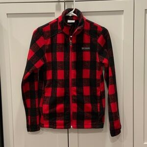 Columbia Red and Black Checkered Fleece Jacket. Boys size large